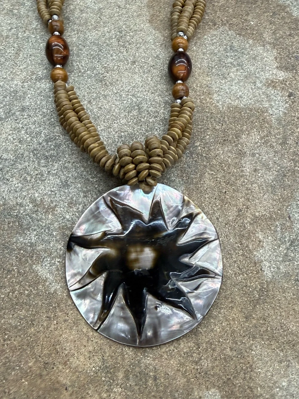 Bohemian Brown Beaded Necklace with Silver Star Pendant